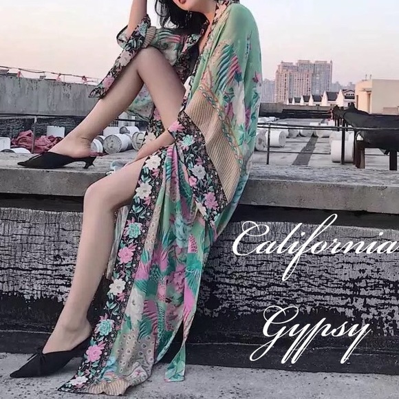 Gypsy Boho Hippie Floral Kimono Duster - Picture 8 of 13
